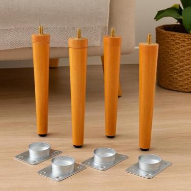 Imagem de Pé Palito 40cm Sofás Pufs Kit 4 Pés + 4 Chapa Reforço - Lar & Estilo