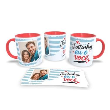 Imagem de Caneca Cerâmica Personalizada para Namorados com Foto, Interior e Alça Vermelha (Juntinhos, eu e você)