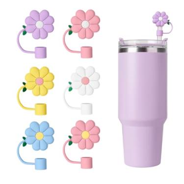 Imagem de Capa de palha em forma de flor para canudos de 10 mm, tampa de silicone reutilizável de grau alimentício, plugue de poeira criativo e fofo, serve para Stanley, Yeti, garrafa de água Hydro Flask, capa
