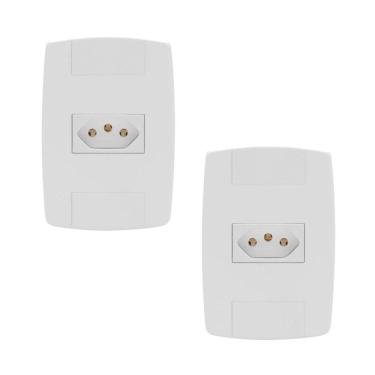 Imagem de Kit 2 Tomada Elétrica Branca 2P+T 20A 250V Placa Espelho 4X2