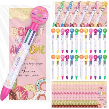 Imagem de HCEWSBFD 48 conjuntos de artigos de papelaria fofos donuts, presente de festa, 1 mm, 4 cores em um donut, canetas esferográficas multicoloridas com donuts, cartões inspiradores, lembrancinhas