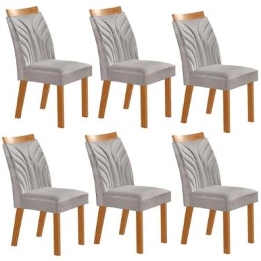 Imagem de Conjunto de 6 Cadeiras Veneza com Tecido Linho Encosto Alto Cinza Claro/cinamomo