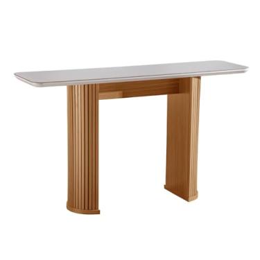 Imagem de Aparador Dara 135cm com Pés Ripados e Tampo com Vidro Castanho Cinamomo/off White