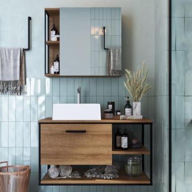 Imagem de Gabinete Banheiro Yuri Com Cuba e Espelheira Click Mel Z54 - Mpozenato