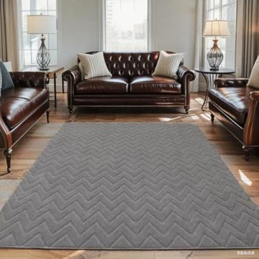 Imagem de USTIDE Tapete de onda geométrico moderno lavável de 5 x 8 cm para entrada, banheiro, sala de estar, quarto, cozinha, cinza