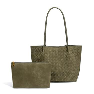 Imagem de Waiyqju Sacola feminina luxuosa feita à mão, conjunto de bolsa de praia, elegante para reduzir a idade, Material fosco nº 12 verde-oliva, Large