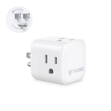 Imagem de TROND Extensor de tomada de parede múltipla - Adaptador de plugue lateral com 3 soquetes elétricos, plugue rotativo 360 para girar a tomada horizontal para vertical para conectar o aromatizador de ar