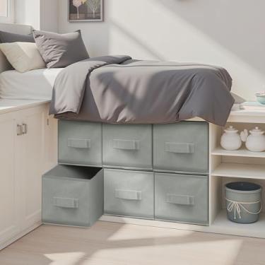 Imagem de Weysat Pacote com 6 organizadores de armário empilháveis grandes caixas de armazenamento sob a cama com gaveta, organizador de cubo dobrável, prateleiras de tecido, brinquedos, roupas, toalhas Cubby