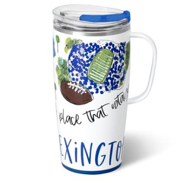 Imagem de Swig Life Caneca de viagem de 623 g, copo isolado com alça e tampa, caneca de café de viagem, compatível com porta-copos, copo de aço inoxidável de 623 g, reutilizável isolado com tampa (sábados em