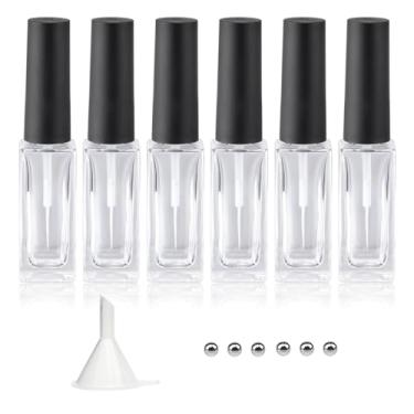 Imagem de Agidea Delineador Para Nail Art, Frascos Vazios De 7Ml, Pacote Com 6 Esmaltes Blooming, Pincel E Bolas Mistura, Funis Decoração Diy (Não Em Gel) (Preto)