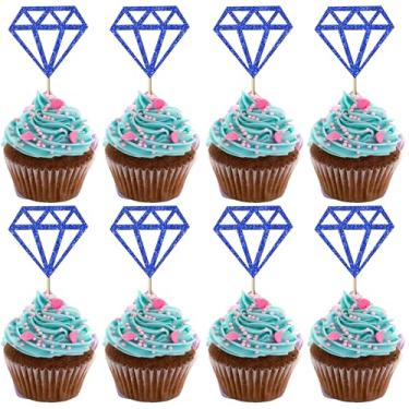 Imagem de Rsstarxi 24 Pack Diamond Cupcake Toppers Glitter Diamond Cupcake Picks for Bridal Shower Engagement Wedding Anniversary Birthday Party Cake Decorations Supplies Blue