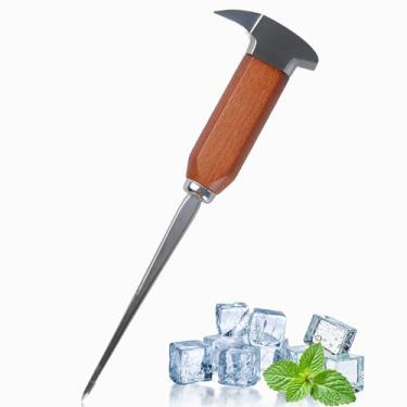 Imagem de MCSDFN Ferramenta de picareta de gelo com cabo de madeira, palhetas de gelo de aço inoxidável para quebrar o gelo, ferramentas de barra para cozinha, bares, bares, bares, 21 cm