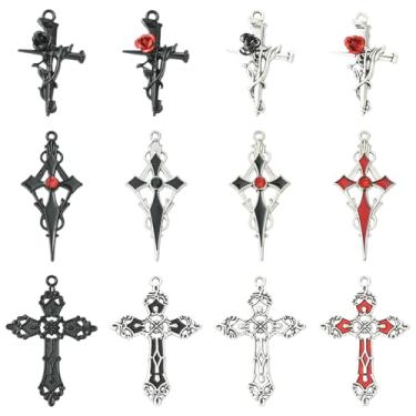 Imagem de LiQunSweet Amuletos de cruz estilo tibetano, 48 peças, 12 estilos, estilo gótico, antigo, pingentes de crucifixo religioso para joias faça-você-mesmo, pulseira, colar, brinco, bolsa a granel