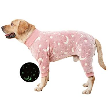 Imagem de HDKUW Casaco de cachorro grande, terno de recuperação de cães, pijama de flanela antiqueda, macacão de cachorro pós-cirurgia, suéter para cachorro médio e grande rosa M