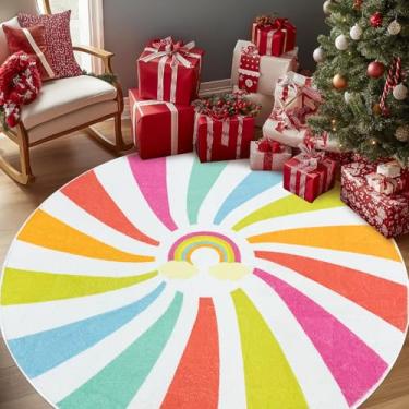 Imagem de USTIDE Tapete redondo de 1,5 m arco-íris macio para crianças, tapete circular de 1,5 m para sala de estar, tapetes modernos para quarto, sala de jogos, berçário, decoração de milho (rosa, 160 x 160