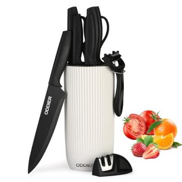 Imagem de Conjunto de facas, conjunto de facas de cozinha com bloco e afiador, conjunto de facas de aço inoxidável antiferrugem para cozinha, conjunto universal de blocos de facas Chef, pode ser lavado na