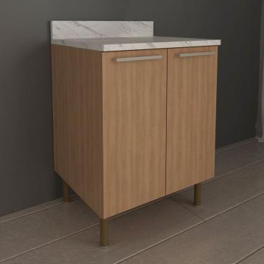 Imagem de Balcão 60cm com 2 Portas 1 Prateleira e Tampo Cz Amêndoa/Branco