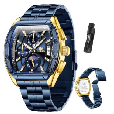 Imagem de OLEVS Relógios masculinos de luxo com mostrador grande, aço inoxidável, clássico, à prova d'água, analógico, quartzo, relógio de pulso masculino com cronógrafo, multifunções, relógio social para