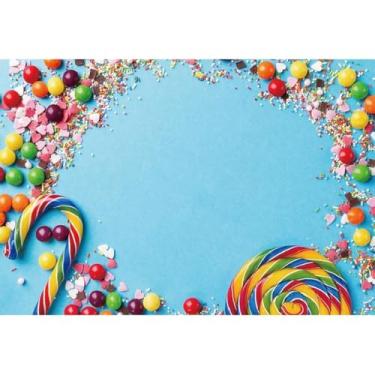 Imagem de Yeele Pano de fundo colorido de 3 x 2,4 m para fotografia, festa de aniversário, doces, pirulitos, fundo azul para meninos e meninas, tema recém-nascido, retrato, estúdio, cabine fotográfica, adereços
