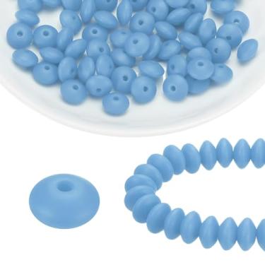 Imagem de HARFINGTON 100 contas de silicone 12 mm contas focais de borracha de lentilha a granel para canetas, chaveiro, pulseira, colar, faça você mesmo, artesanato, azul frio