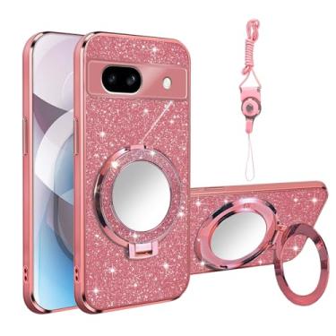 Imagem de Nuouxoco Capa de telefone com suporte de anel espelhado para Google Pixel 8a (ouro rosa)