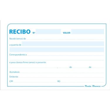 Imagem de Recibo Comercial Sem Canhoto, Pauta Branca, 139x88mm, 50 Folhas, Pacote com 20