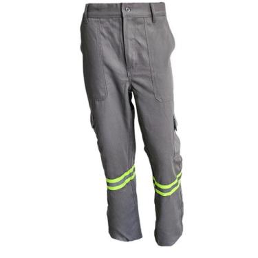 Imagem de Calça de Trabalho em Brim 100% Algodão Com Faixa Refletiva Uniforme - 