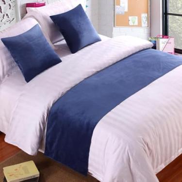 Imagem de Lenço de corredor de cama de veludo macio cachecol colcha de cama de luxo protetor de cama para quarto hotel decorativo para pé da cama queen king size toalha de cama azul-4||50 x 240 cm para cama de