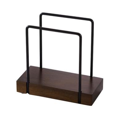 Imagem de Suporte de guardanapo de ferro de madeira de acácia - Suporte de papel toalha de mesa com base antiderrapante - Suporte de papel higiênico à prova d'água para guardanapos