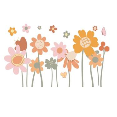 Imagem de Decalques de parede de margaridas estilo fofo, adesivos de parede de flores, adesivo de margarida, rosa, amarelo, floral, papel de parede para quarto de meninas, quarto, sala de estar, berçário