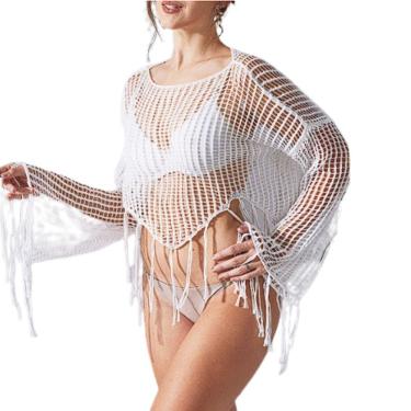 Imagem de Saída de Praia Crochê Tela com Franjas Feminina
