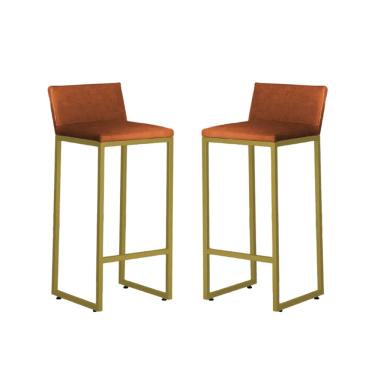 Imagem de Kit 2 Banquetas Alta Dani Reforçada Decorativa Balcão Bancada Cozinha Bar Base Dourada Courino