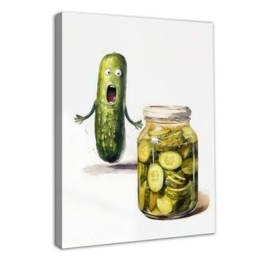 Imagem de Dazzlewall Quadro Engraçado Cartaz de Arte de Parede de Cozinha, Imagem de Picles de Pepino Verde Oliva para Decoração de Sala de Jantar 12x16 polegada