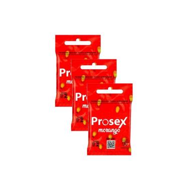 Imagem de Kit 3 Preservativo Prosex Morango Lubrificado 3 Unidades
