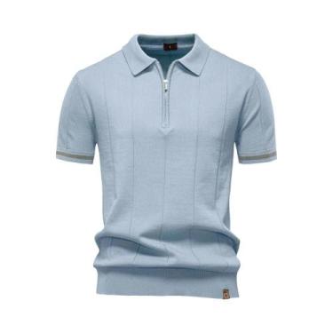 Imagem de Camisa Polo Esportiva Masculina Slim Fit De Cor Sólida Com Zíper AIOPE