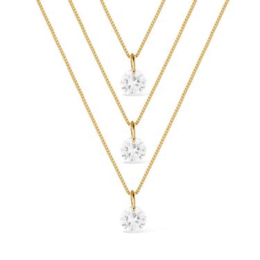 Imagem de Colar Dourado Triplo 3 Pontos De Luz Em Zircônia