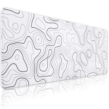 Imagem de Meetcolor Mouse pad para jogos, mouse pad grande de 80 cm x 30 cm para teclado e mouse, tapete de teclado de computador com bordas costuradas, tapete de mesa de contorno topográfico extra grande para