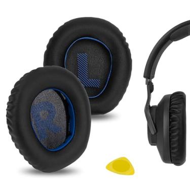 Imagem de Geekria Almofadas auriculares de substituição QuickFit para fones de ouvido JBL Quantum 100, peças de reparo (preto azul)