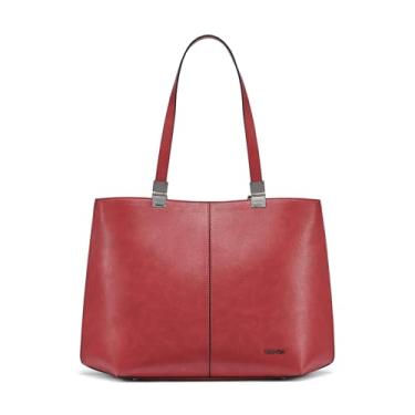 Imagem de Calvin Klein Bolsa feminina geométrica de granito – couro vegano, cranberry, tamanho único