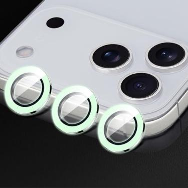 Imagem de Omorro Compatível com iPhone Pro/Pro Max, protetor de lente luminoso para câmera, película ultrafina, vidro temperado, capa à prova de choque branca