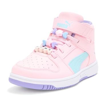 Imagem de PUMA Tênis unissex infantil Rebound Layup Mid Hook and Loop, Whisp of Pink-Light Aqua-lavanda Pop Ss25, 12 Little Kid