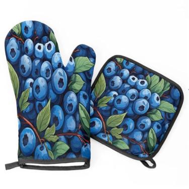 Imagem de Conjuntos de suporte de panela de frutas e mirtilo para cozinha, luvas de forno resistentes ao calor, luvas antiderrapantes para panelas, almofadas decorativas para churrasco, cozinhar, grelhar
