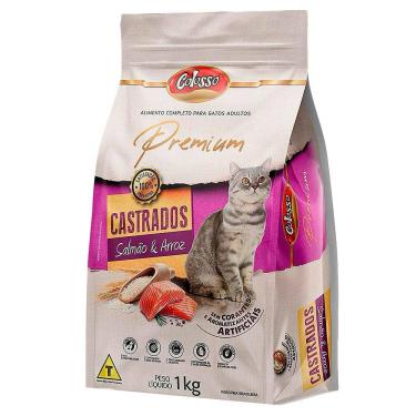 Imagem de Ração para Gatos Colosso Premium Adultos Castrados Sabor Salmão e Arroz 1Kg