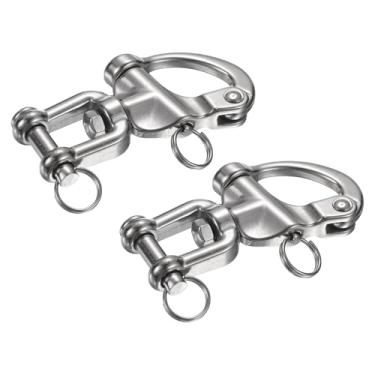 Imagem de PATIKIL Manilha de liberação rápida de 8,4 cm, 2 peças de aço inoxidável 316 fixa, manilha de pressão, conector de vela de barco para acampamento ao ar livre, navio náutico, corrente de içamento