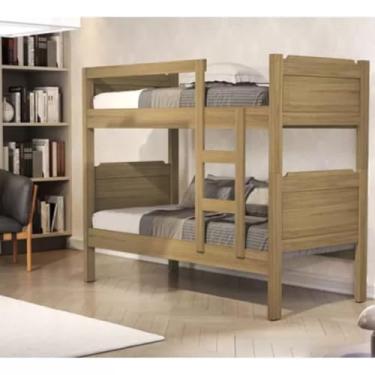 Imagem de Beliche Solteiro 100% MDF Transforma-se em 2 Camas Independentes para Otimizar Espaço Acompanha Escada e Grade de Proteção Oferecendo Segurança e Conforto (Amêndoa)