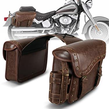 Imagem de NICECNC Bolsas para selim de motocicleta, alforjes de couro PU com suporte de copo, alças reforçadas e peça de sela, bolsas de acessórios laterais
