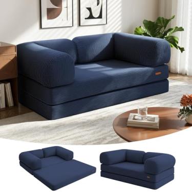 Imagem de COMAX Sofá-cama Futon, sofá dobrável 4 em 1 no chão, sofá-cama queen com apoios de braços em forma de L, colchão dobrável conversível para cama e cadeira dobrável, confortável para sala de estar