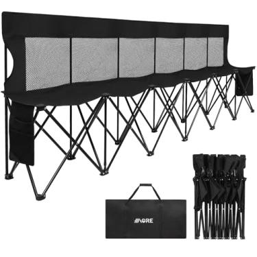 Imagem de 1MORE Banco dobrável portátil, banco lateral dobrável para equipe, cadeira de acampamento ao ar livre com bolsa de transporte, encosto de malha, 6 assentos