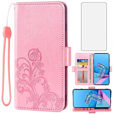 Imagem de Asuwish Compatível com Asus ZenFone 7/7 Pro/8 Flip 5G Capa carteira e protetor de tela de vidro temperado flip alça de pulso suporte para cartão de crédito capa de celular para ZS670KS ZS671KS ZS672KS