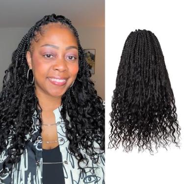 Imagem de ToyoTress Tranças de crochê Boho cabelo humano - 35,5 cm 8 pacotes (96 fios) cabelo de crochê pré-enrolado feito à mão para mulheres negras, preto natural pré-torcido curto Bob cabelo trançado humano